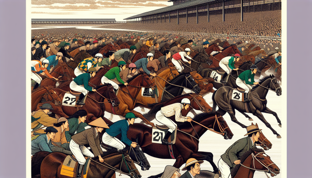 A crowd at a horse racing event