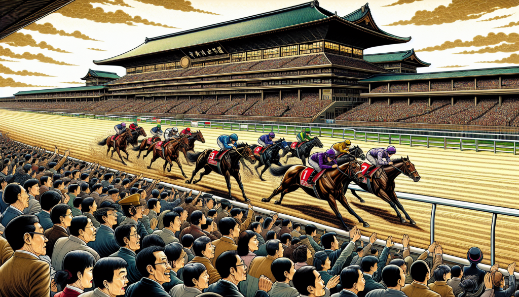A crowded horse racing stadium